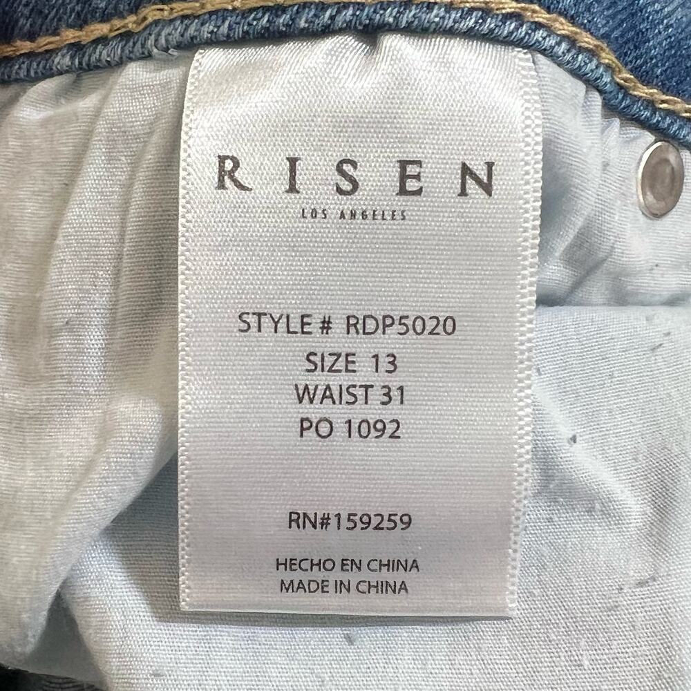 Risen High Rise Distressed Frayed Hem Flare Leg Blue Womens Size 31 - Picture 13 of 14